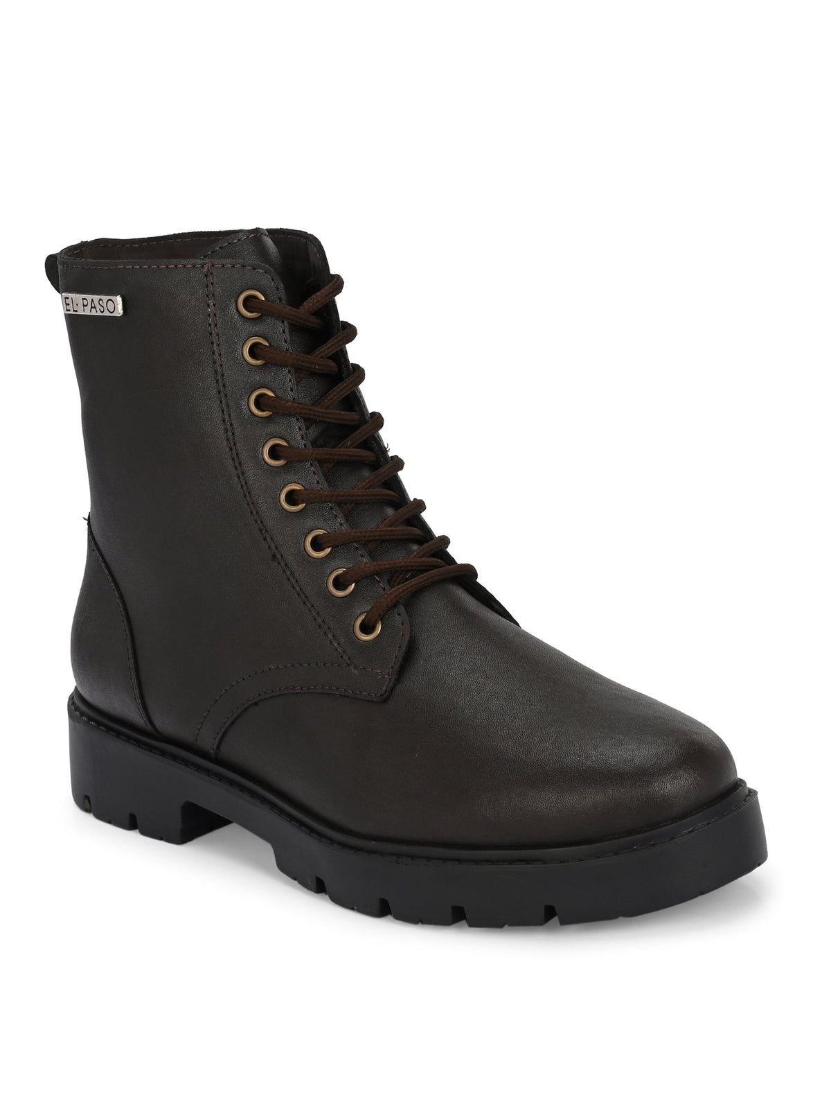 Brown Lace-Up Block Heel Boots