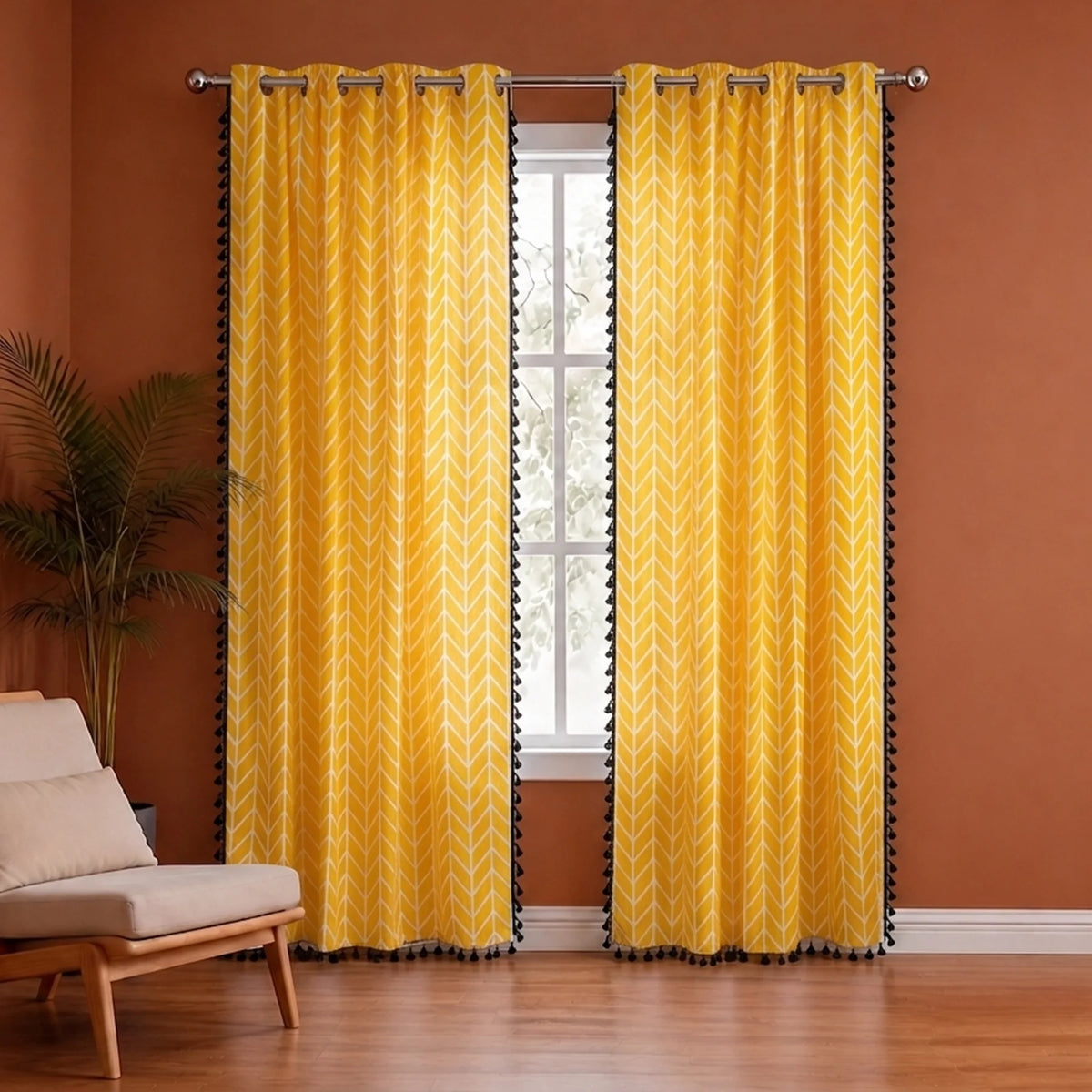 Imprimer Handpicked Aztec - Printed Semi Blackout Eyelet Curtain (Yellow)-1