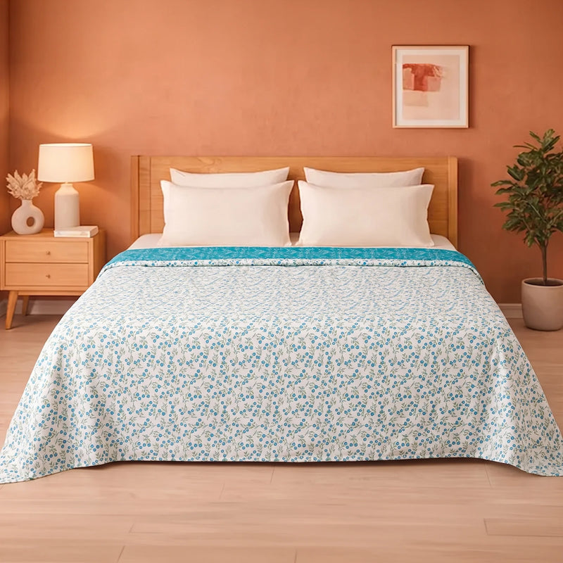 Imprimer Fresco - Floral Printed Dohar (Turquoise & White)-1