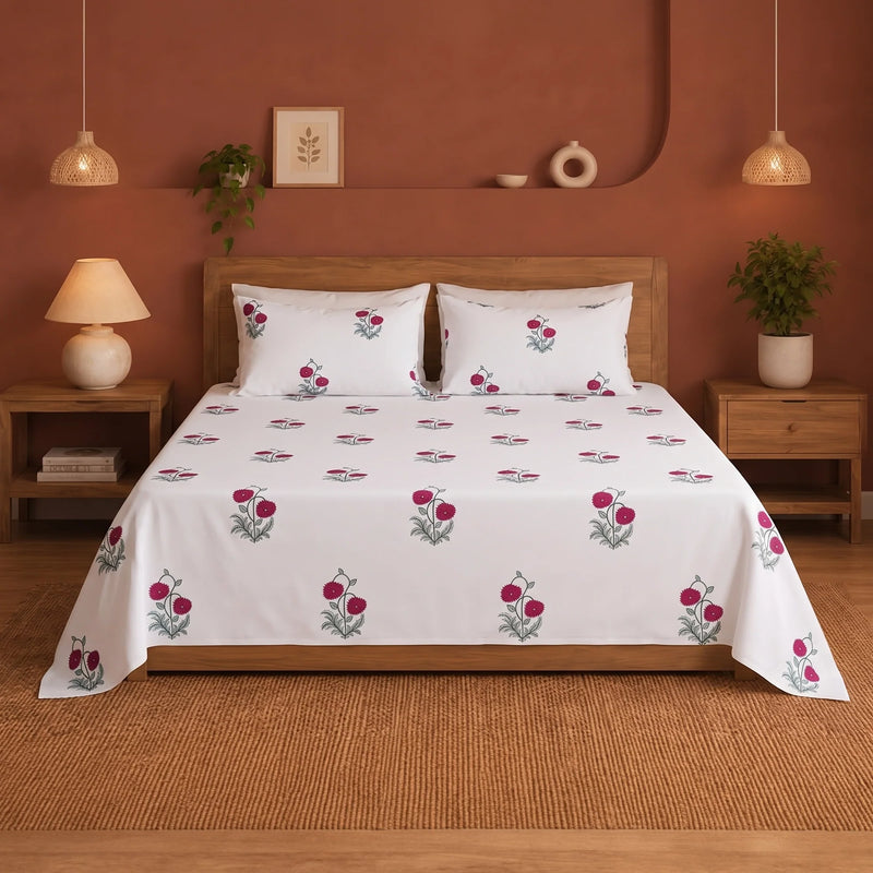 Imprimer Vignette - Floral Printed Bedsheet (Red)-1