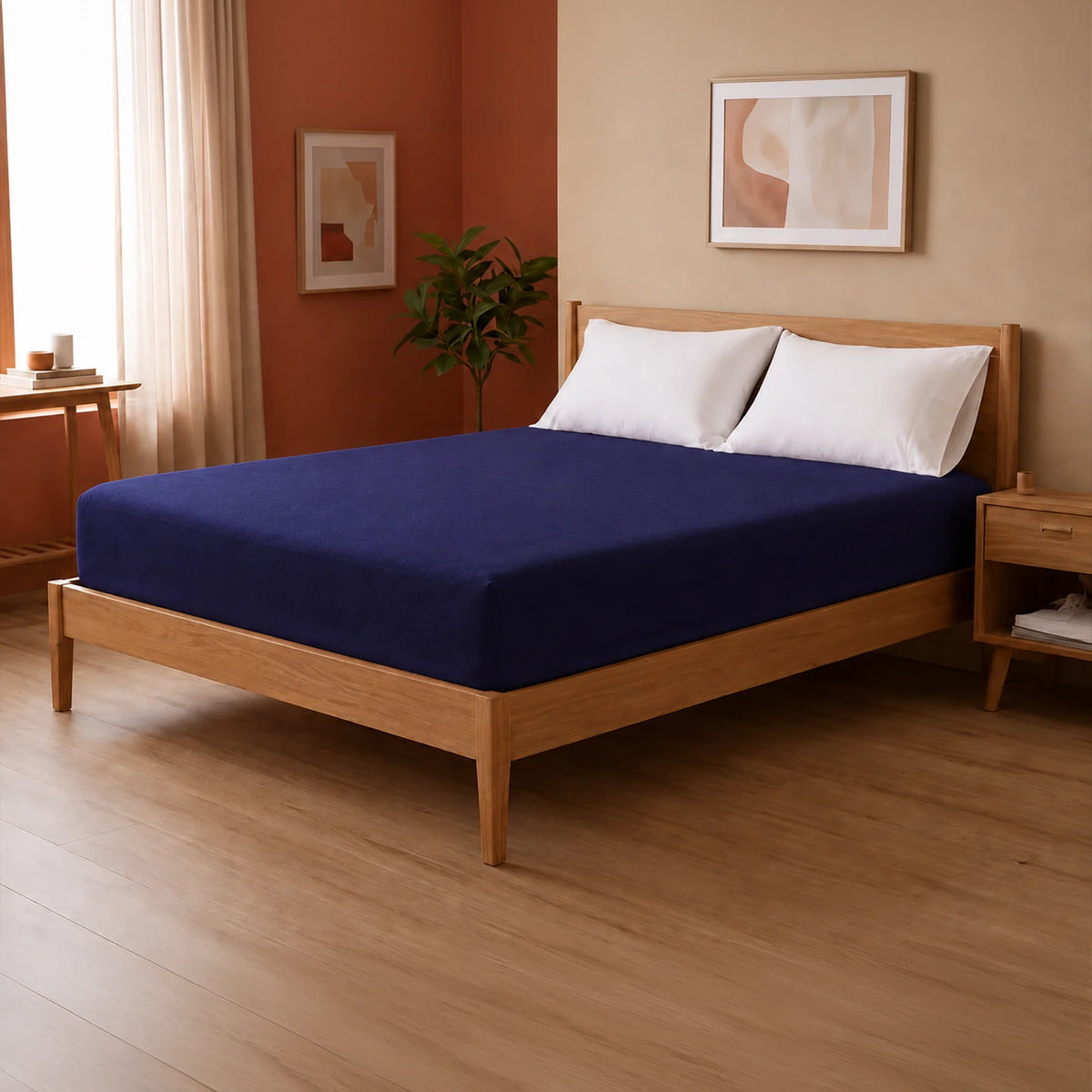Fort - Terry Solid Mattress Protector (Navy Blue)-1