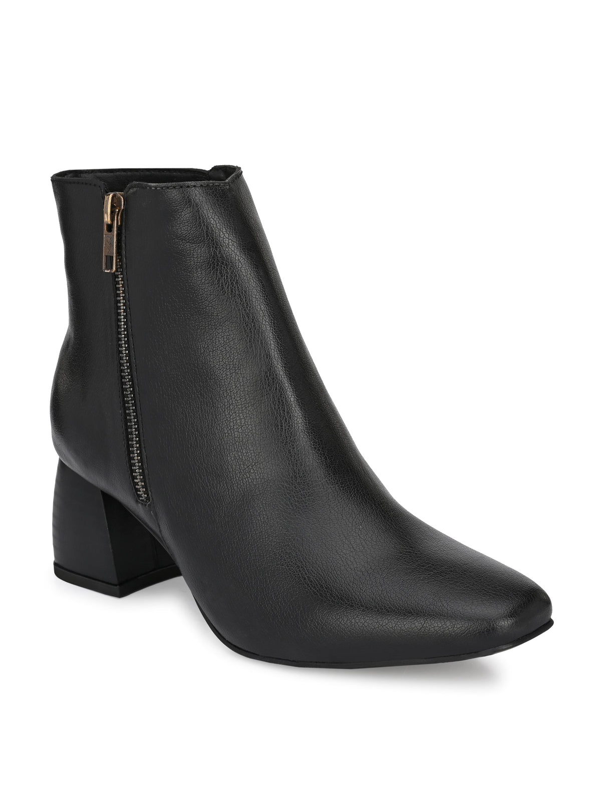 Black Zip-Closure Block Heel Boots