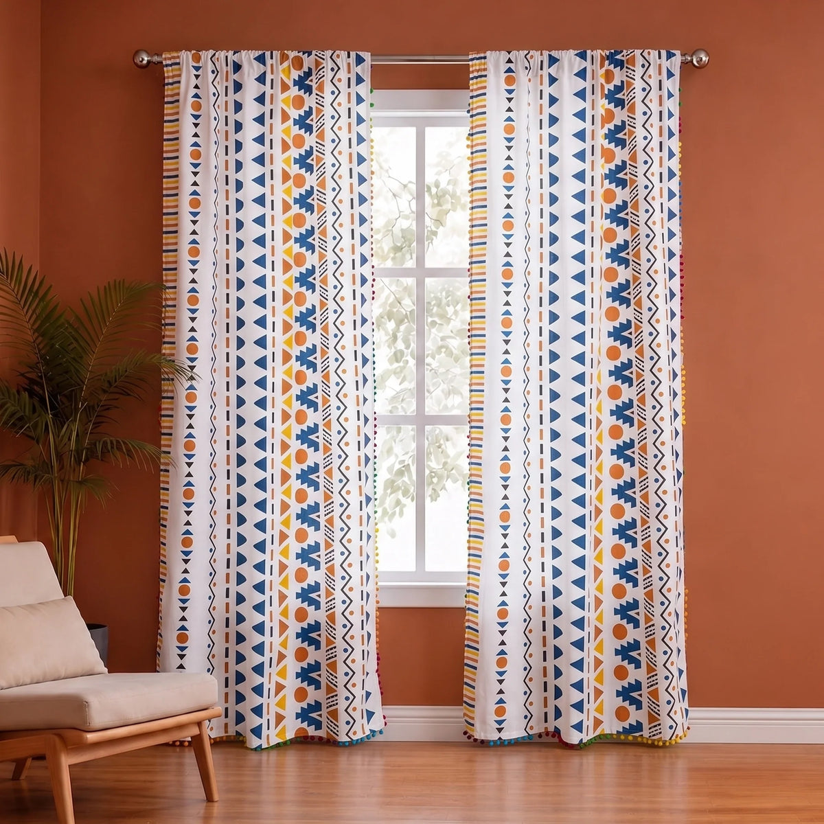 Imprimer Handpicked Santo - Rod Pocket Printed Semi Blackout Curtain (Multicolor)-1