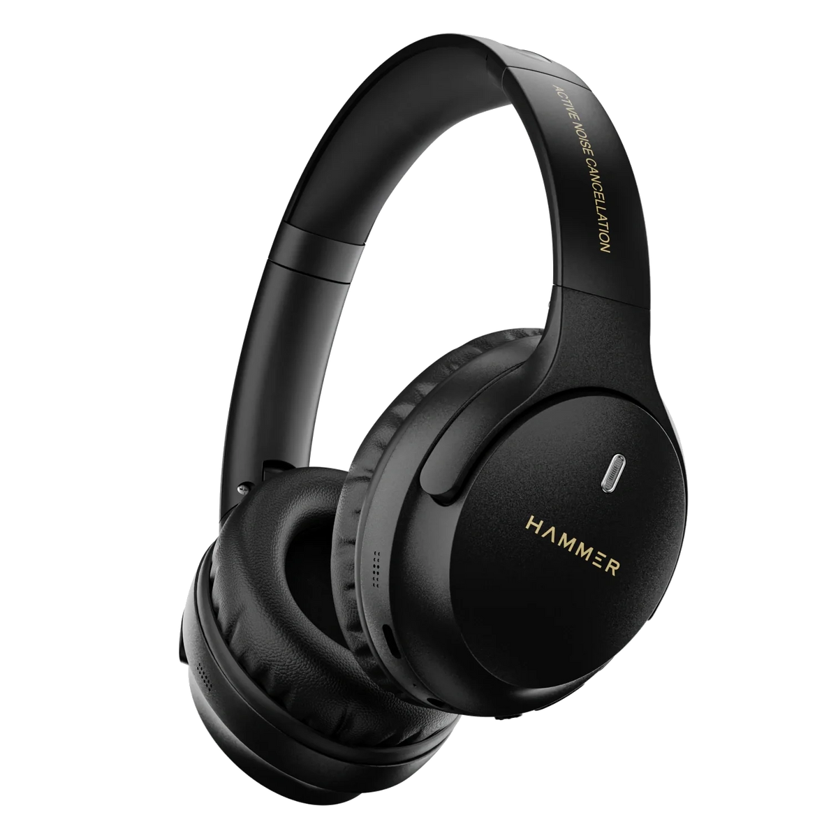 Hammer Bash Vivid ANC Wireless Bluetooth Over-Ear Headphones with 23 dB 70h Playtime, Type-C Fast Charging, Foldable Black