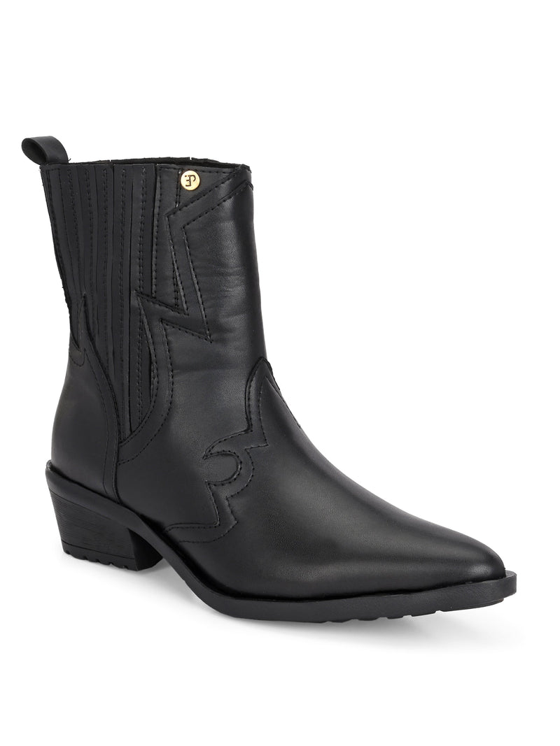 EL PASO Women Faux Leather Casual Slip On Cowboy Boots-1