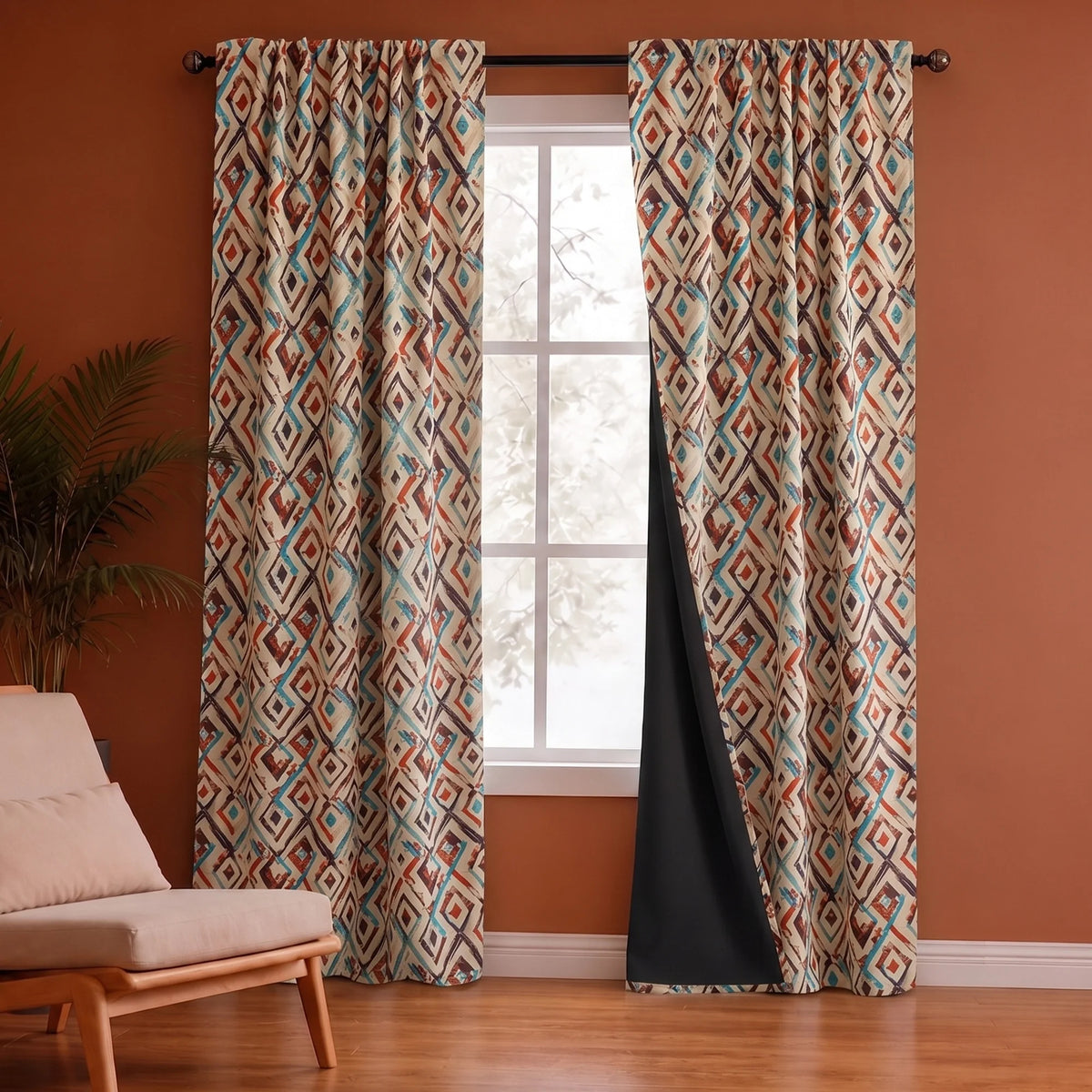 Imprimer Geometric - DP Rod Pocket Blackout Curtain (Multicolor)-1