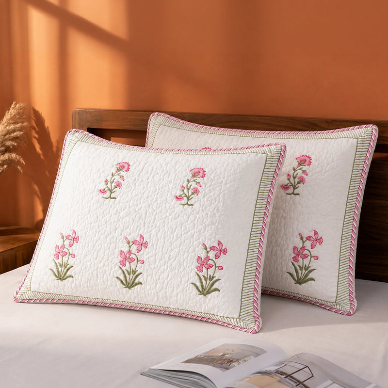 Floral Pink Quilted Pillow Covers-1