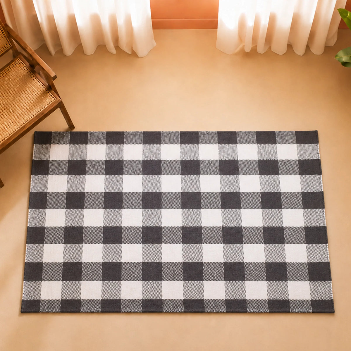 Breton Shadowplay - Plaid Rug (Grey & White)-1