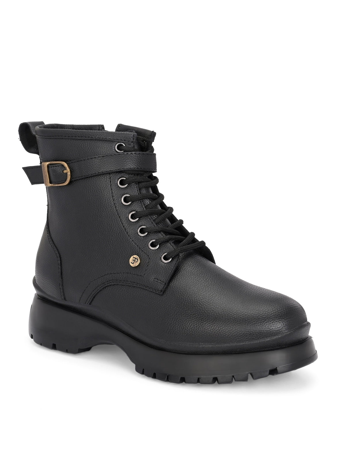 El Paso Women Black Faux Leather Casual Lace Up Boots-1