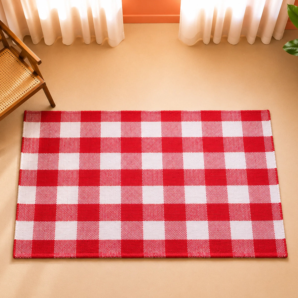 Breton Shadowplay - Plaid Rug (Red & White)-1