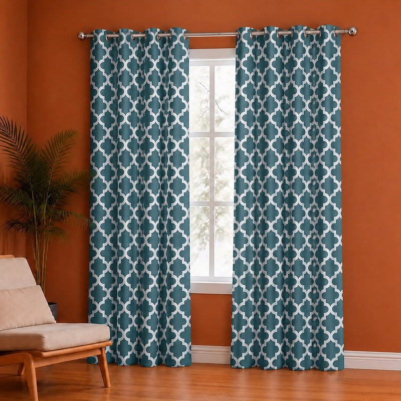 Imprimer Quatrefoil Printed Semi Blackout Curtain-1