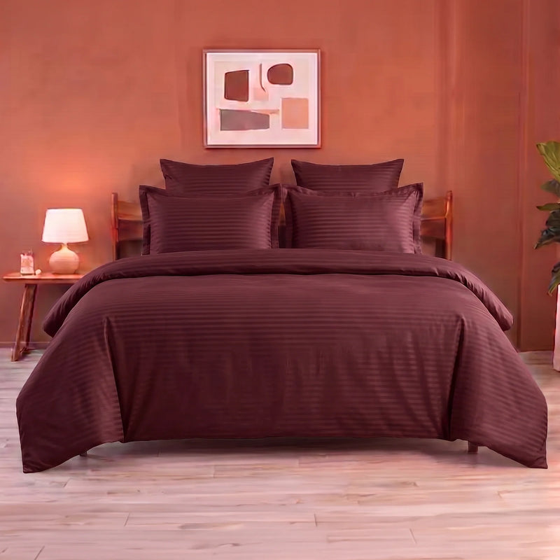 Breton Mellow - Satin Stripe Duvet Cover (Maroon)-1