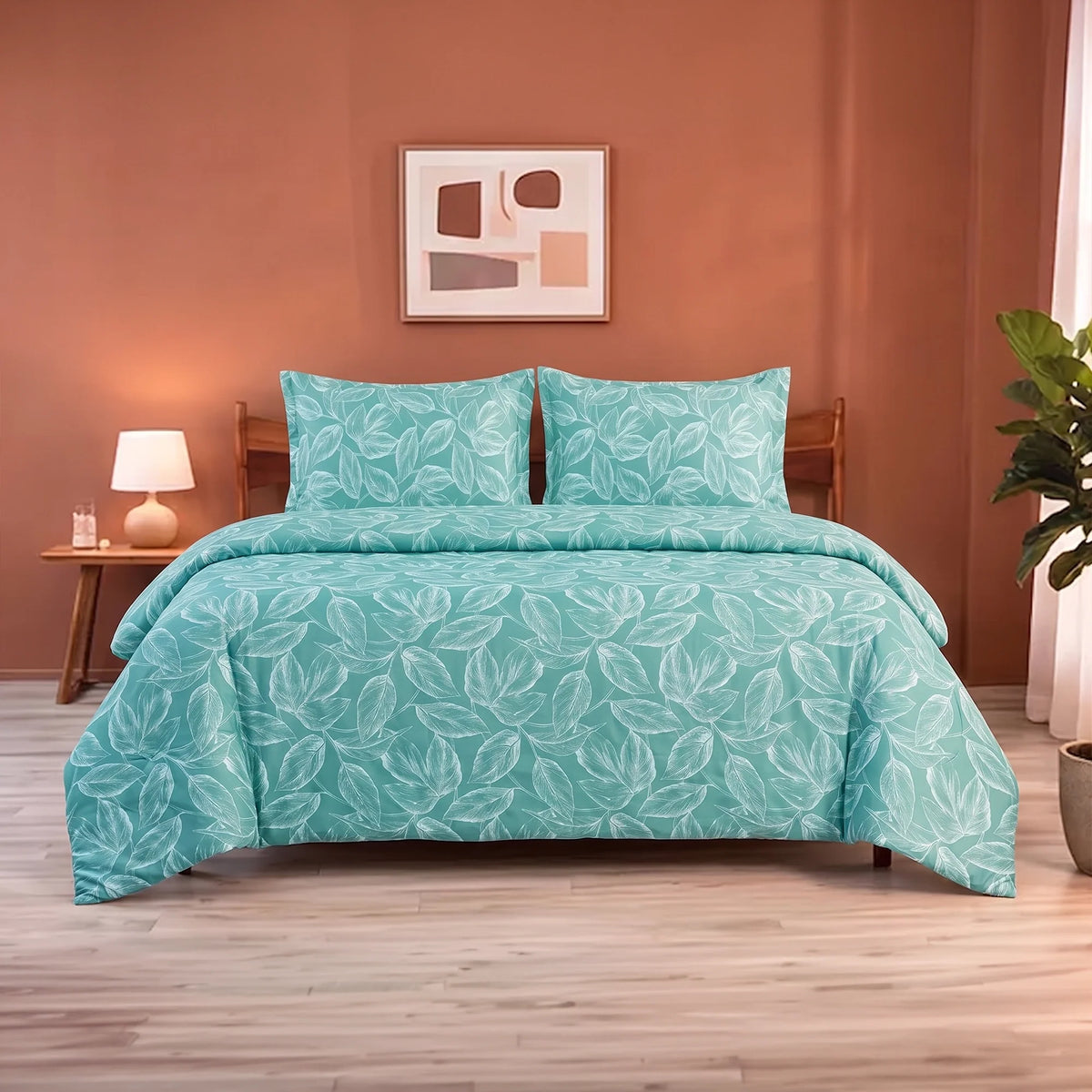 Imprimer Lilac - Leaf Printed Duvet Cover (Aqua Blue)-1
