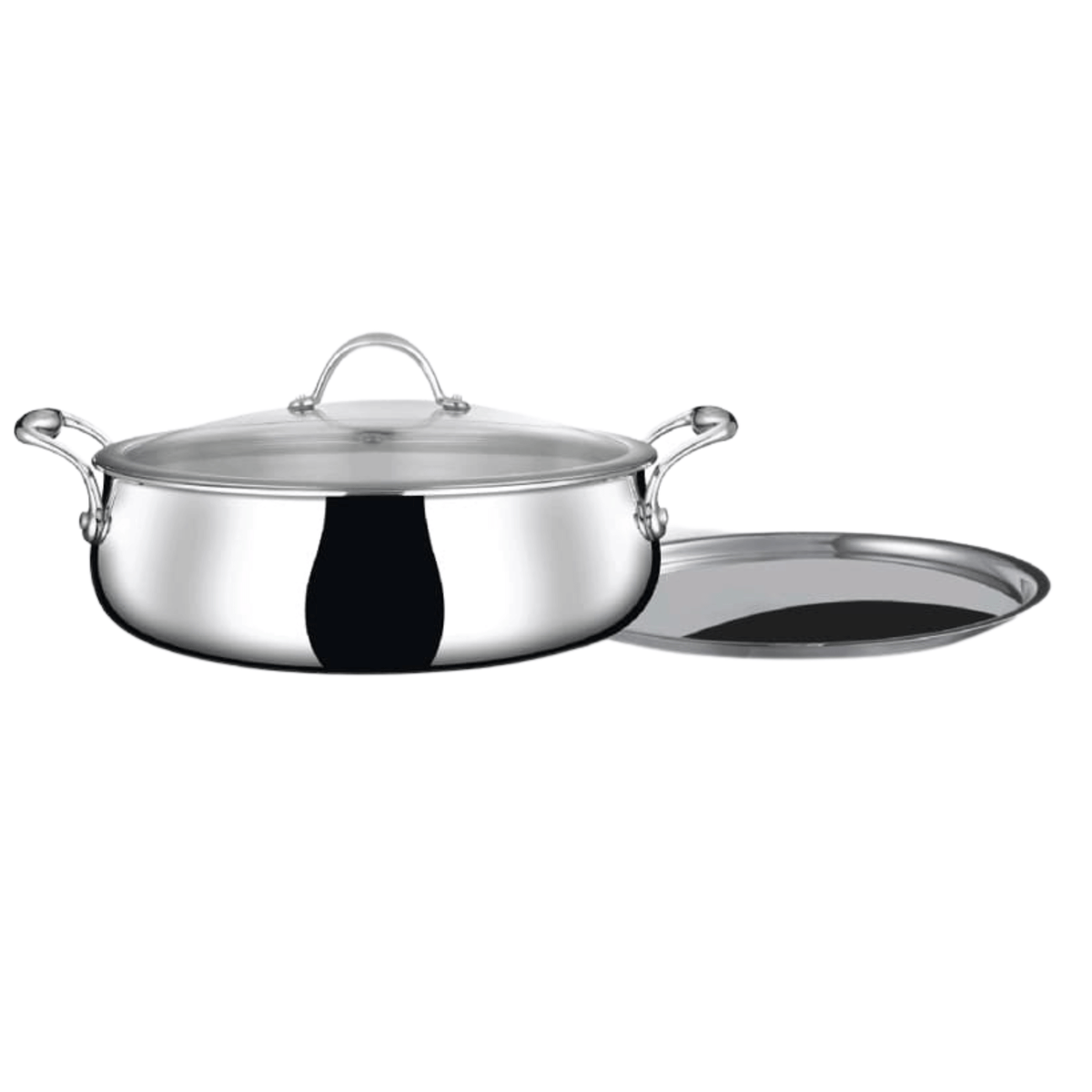 Stahl Triply Steel Biryani Handi with Stainless Steel & Glass Lids