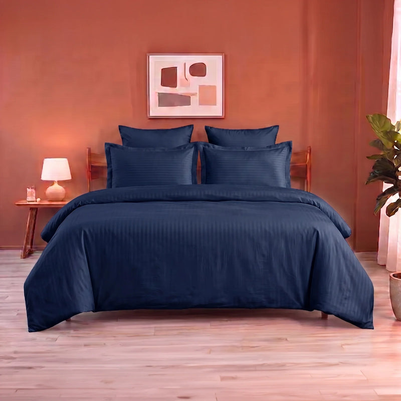Breton Mellow - Satin Stripe Duvet Cover (Dark Blue)-1