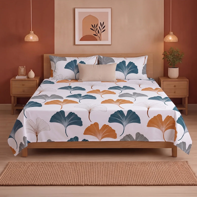 Imprimer Ginkyo - Floral Printed Bedsheet (Mustard & Grey)-1