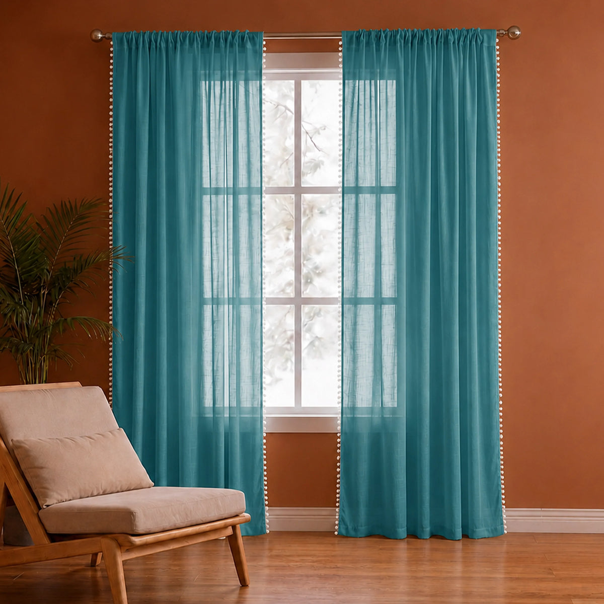 Fort Handpicked Breeze - Rod Pocket Blue Sheer Curtain-1