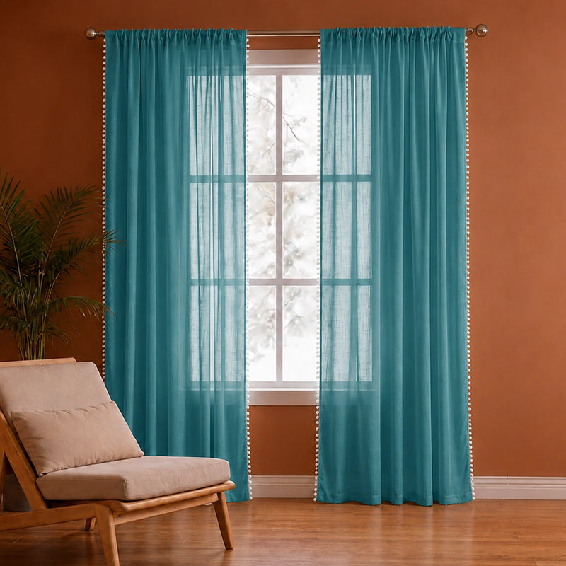 Fort Handpicked Breeze - Rod Pocket Blue Sheer Curtain-1
