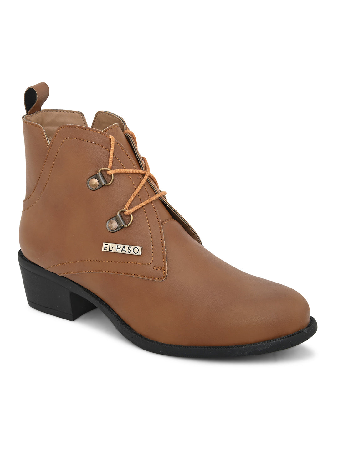 EL PASO Faux Leather Casual Lace Up Boots For Women-1