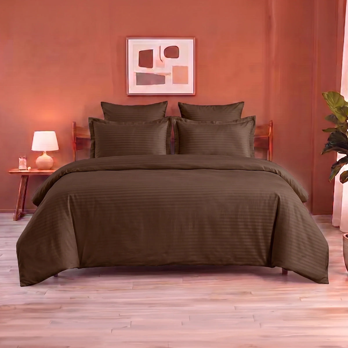 Breton Mellow - Satin Stripe Duvet Cover (Brown)-1