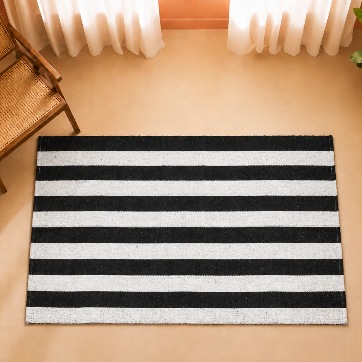Breton Shadowplay - Plaid Rug (Black & White Stripe)-1