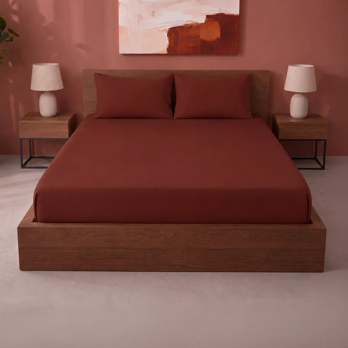 Fort Sublime - Solid Fitted Bedsheet (Maroon)-1