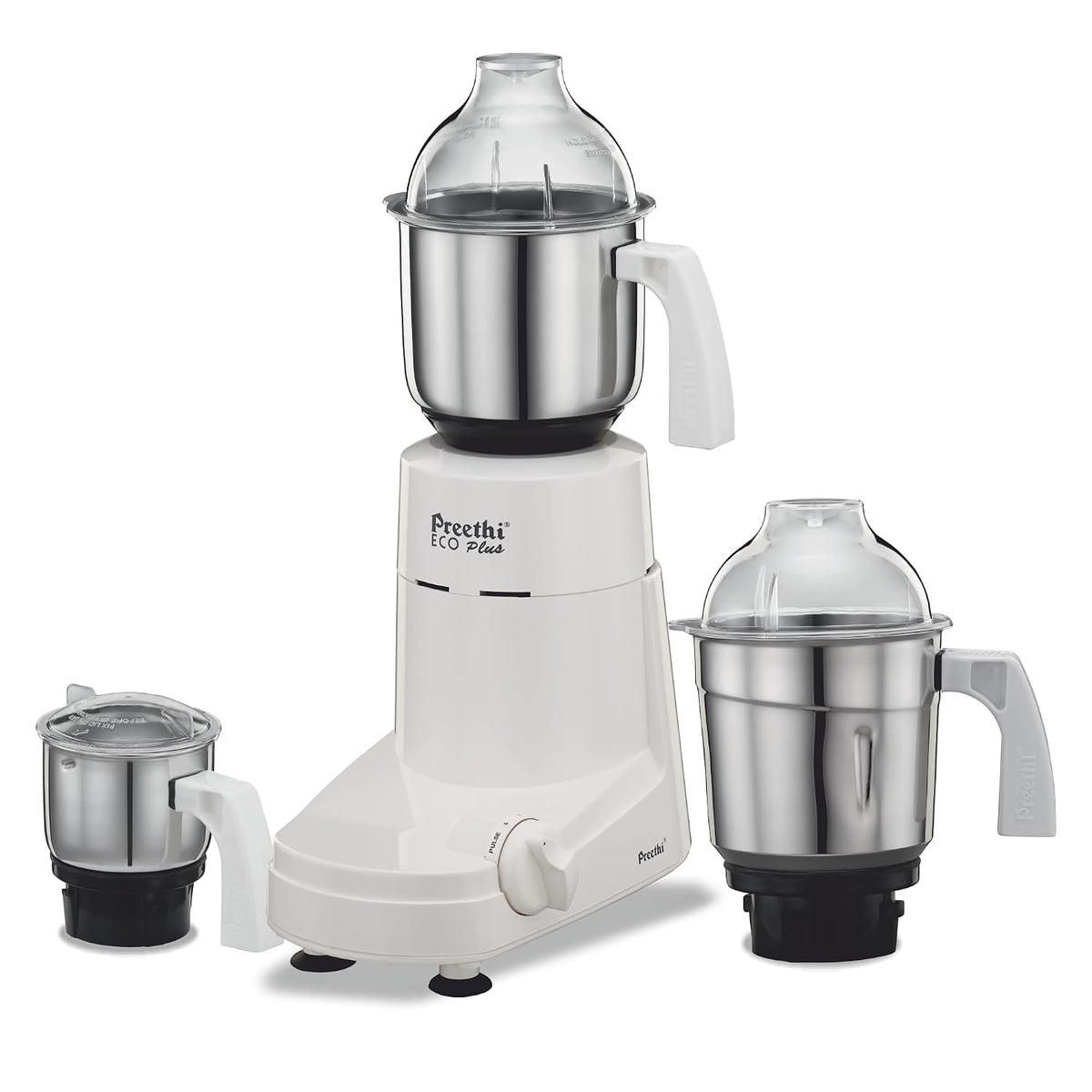 Preethi Eco Plus MG-138 110V, 550 Watt Mixer Grinder With 3 Jars (0.4L, 1L & 1.5L)- Only Use In USA & Canada, White