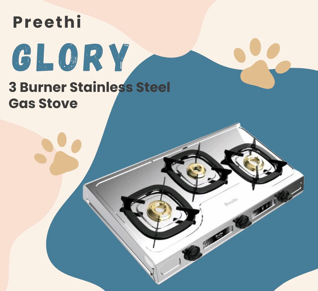 Preethi Glory 3 Burner Gas Stove Stainless Steel