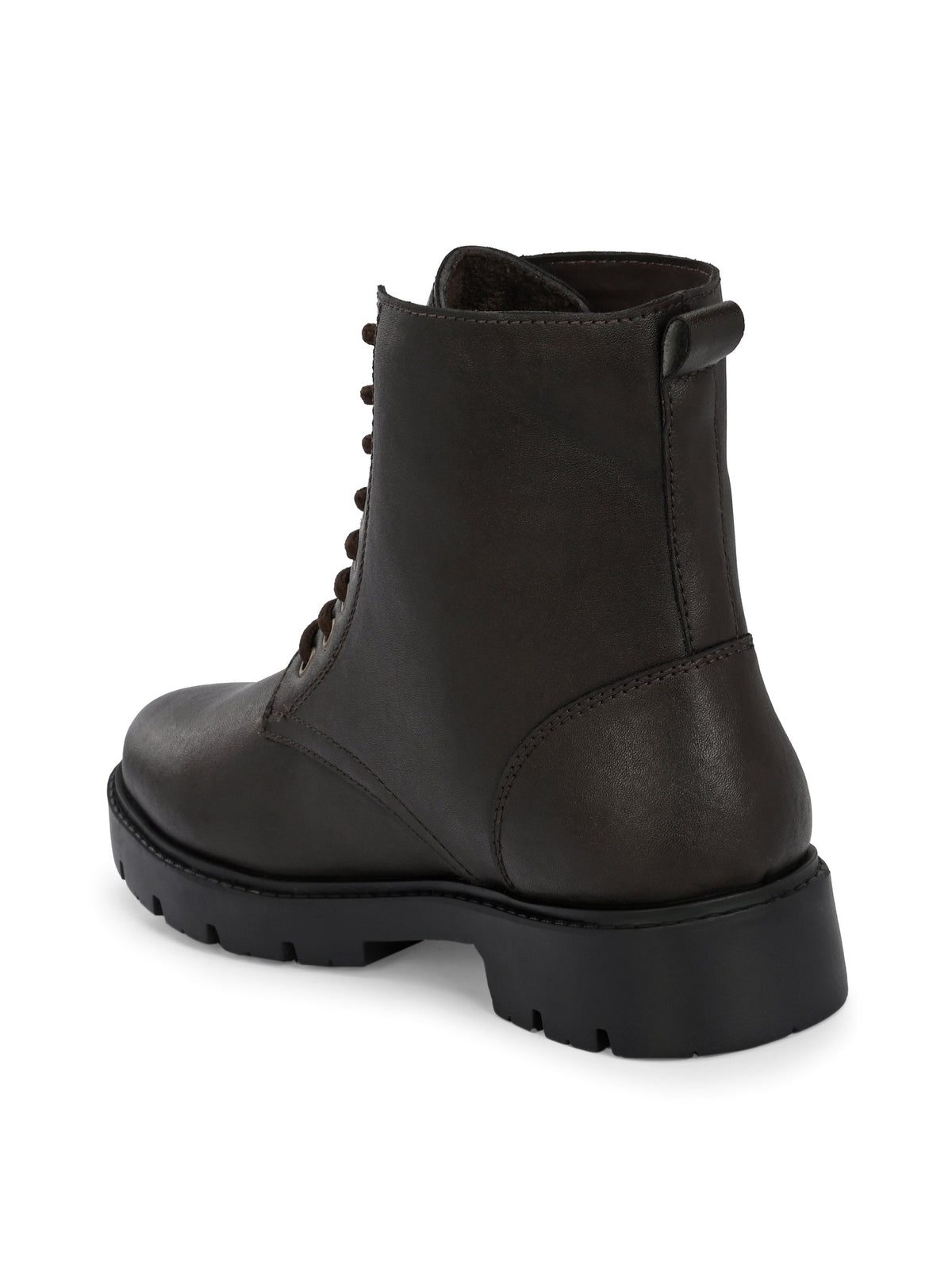 Brown Lace-Up Block Heel Boots