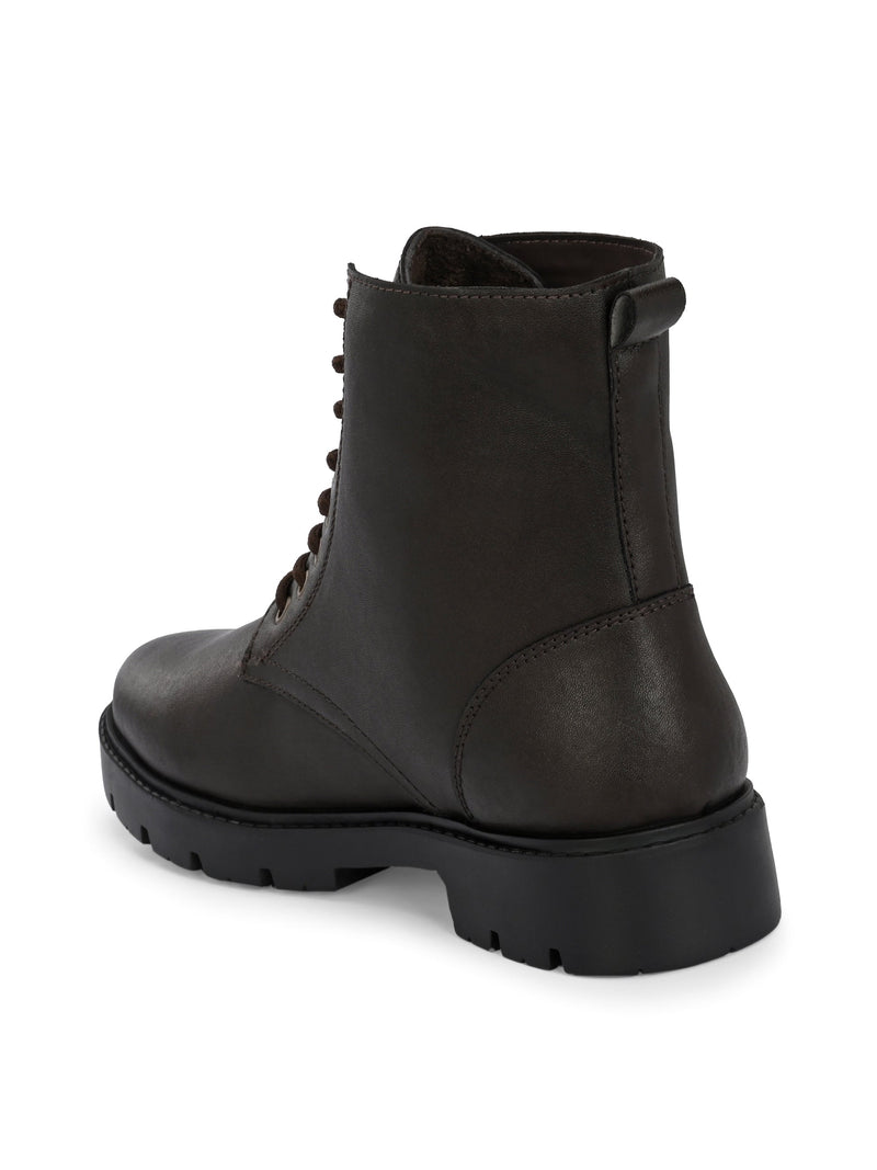 Brown Lace-Up Block Heel Boots
