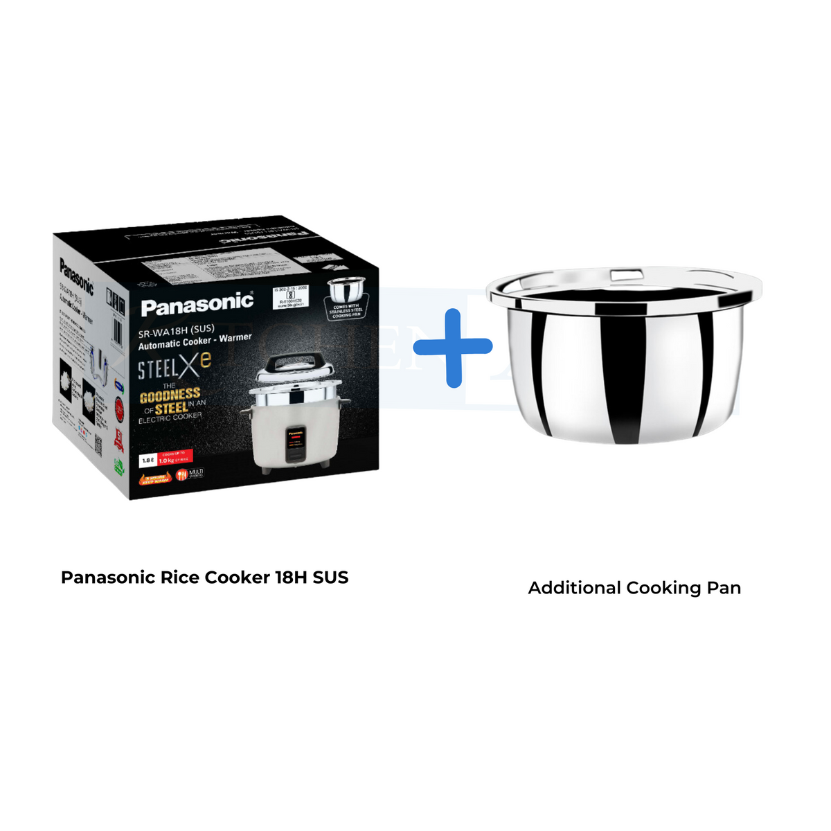 Panasonic SR-WA18H (SUS) - Premium Triply Stainless Steel Rice Cooker + additional cooking Pan