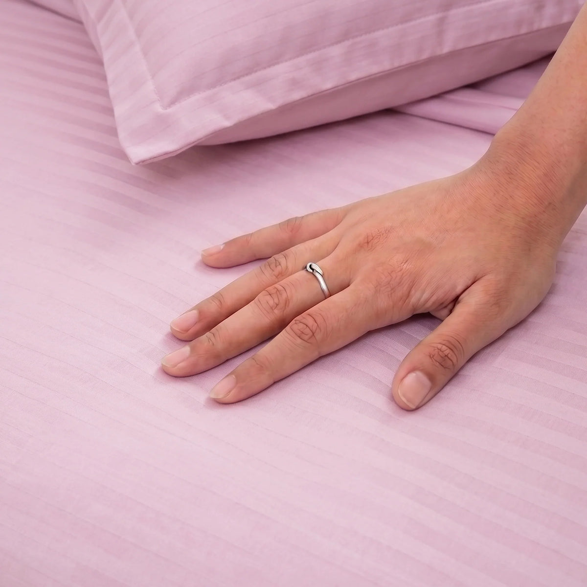 Breton Mellow - Satin Stripe Duvet Cover (Baby Pink)-2