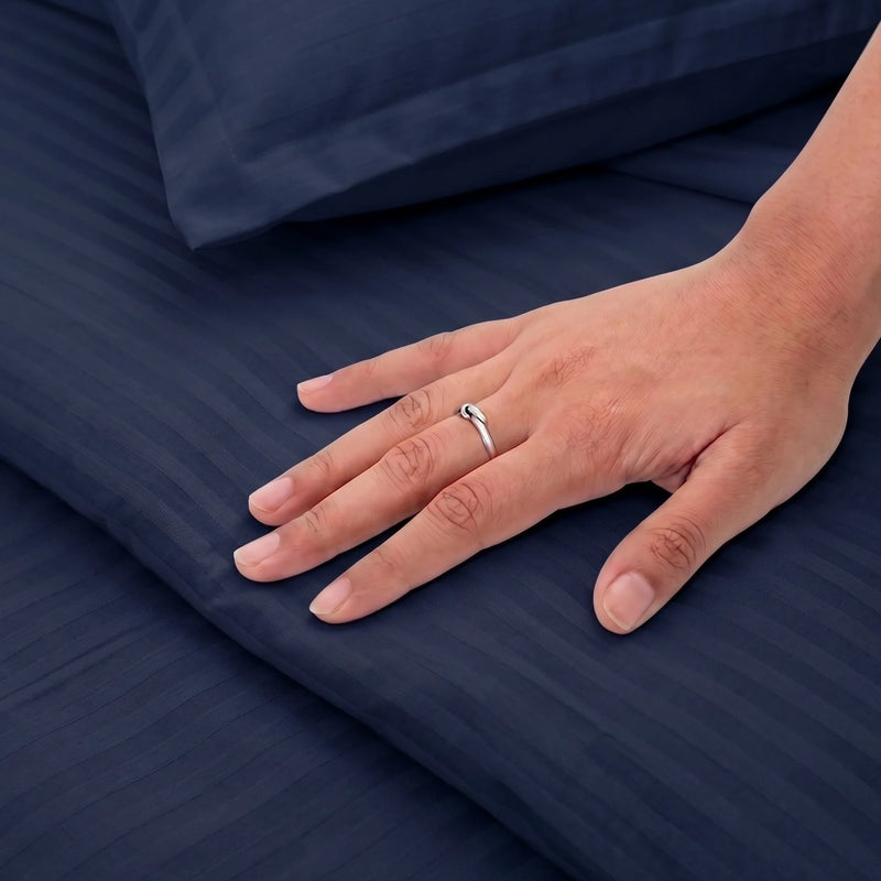 Breton Mellow - Satin Stripe Duvet Cover (Dark Blue)-2