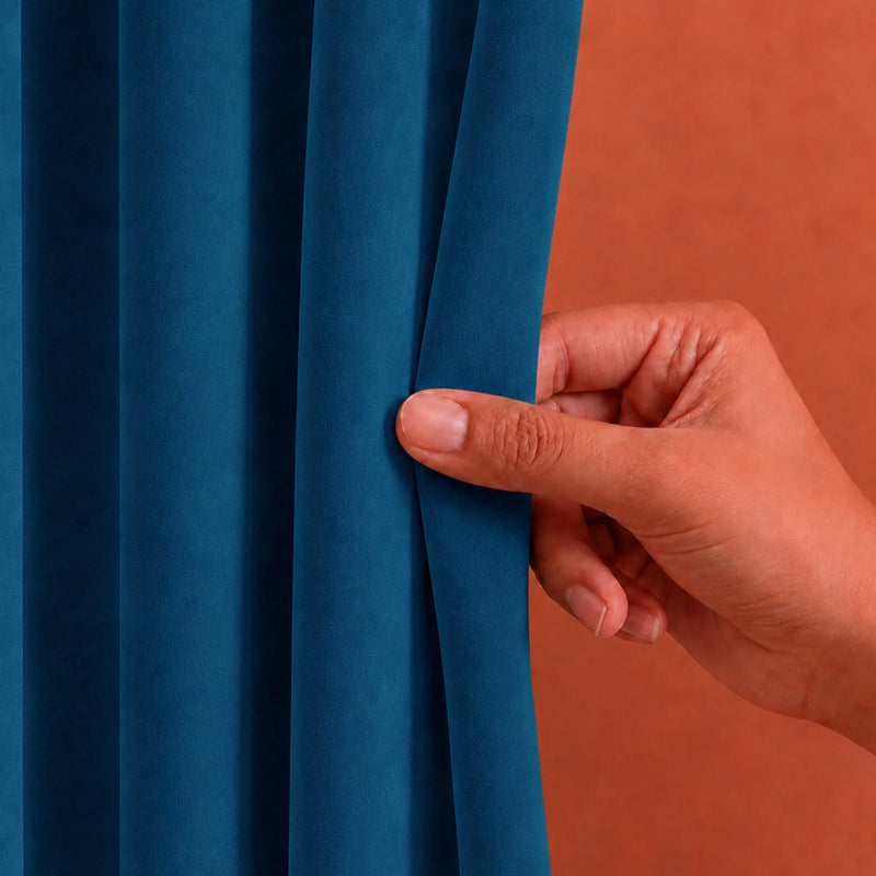 Fort Royal - Rod Pocket Velvet Curtain (Blue)-2