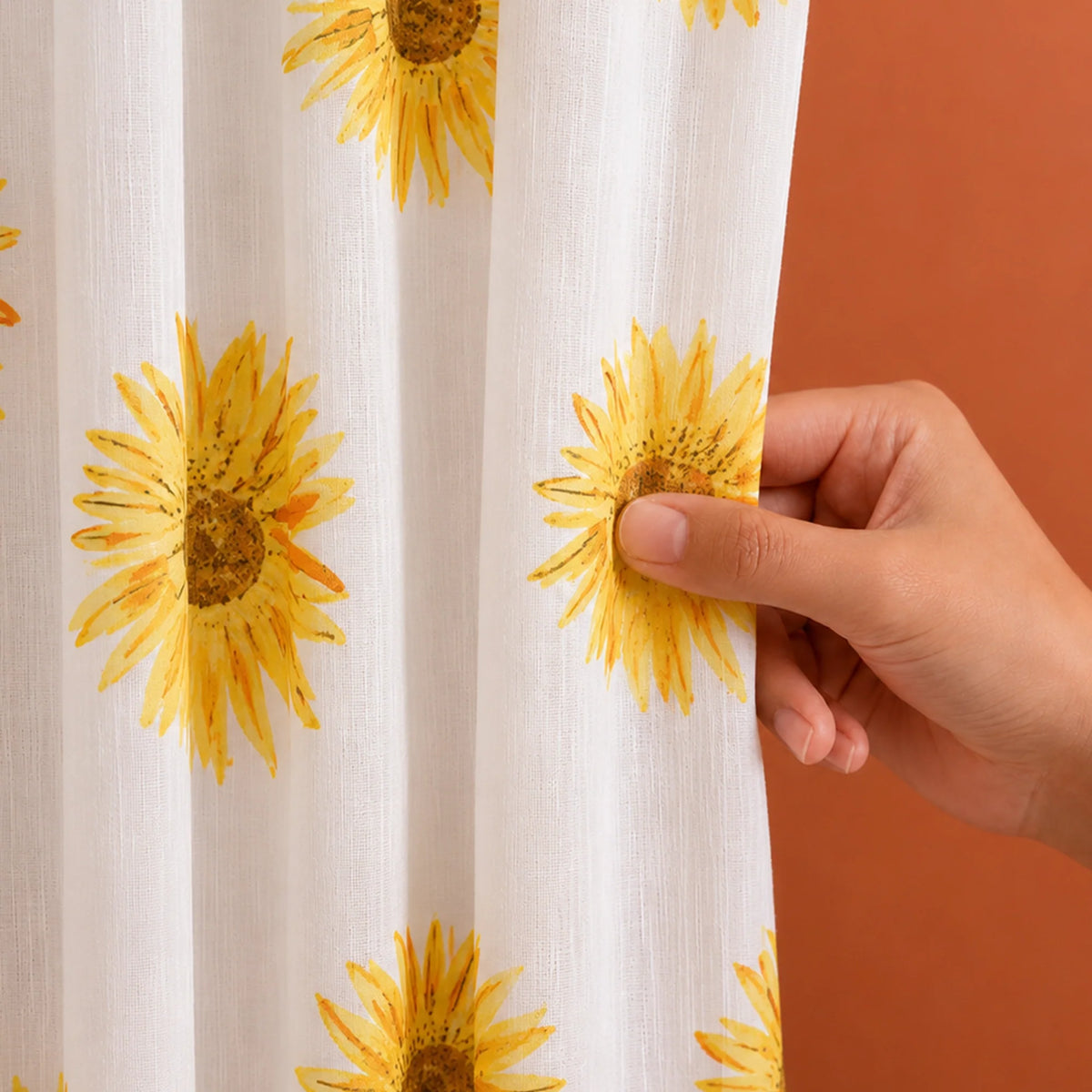 Yellow Sunflower Printed Eyelet Duck Curtain-2