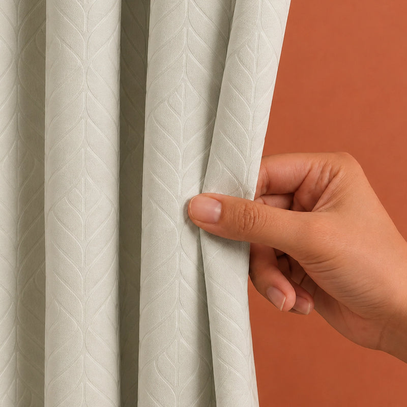 Fort Essential Embossed - Rod Pocket Black Backing Blackout Curtain (Off White)-2
