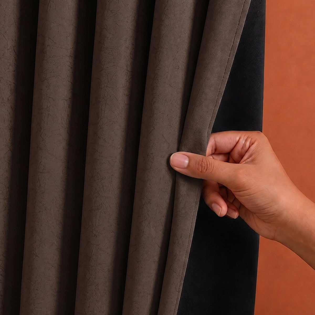 Fort Essential Abstract - Rod Pocket Black Backing Blackout Curtain (Brown)-2