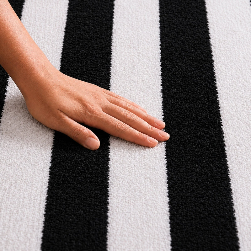 Breton Shadowplay - Plaid Rug (Black & White Stripe)-2