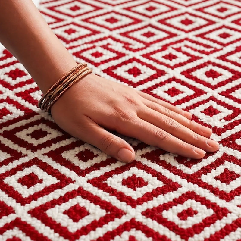 Tessitura Confetti - Diamond Cotton Rug (Red & White)-2