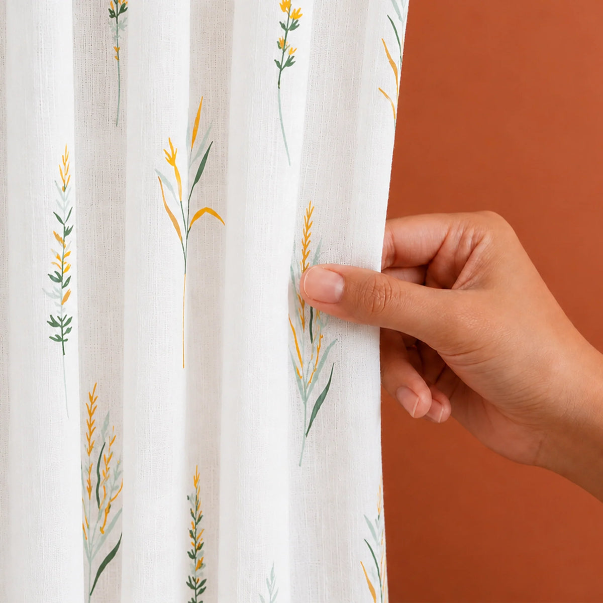 Leafscape Yellow & Green - Printed Rod Pocket Duck Curtain-2