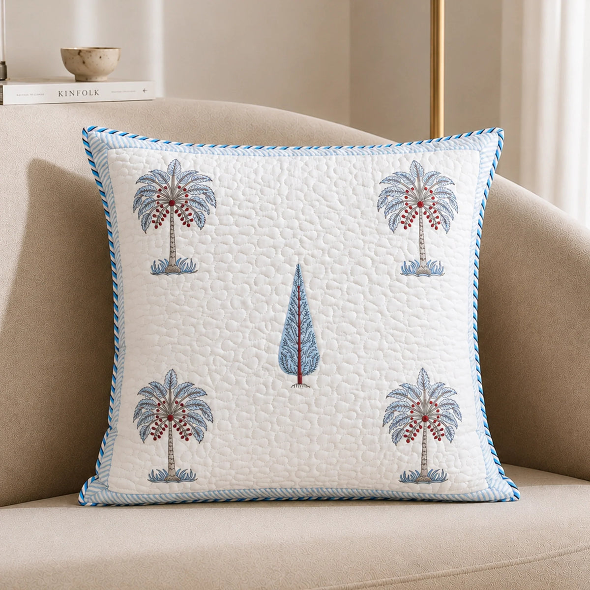 Ombre Lupine - Hand Block Print Quilted Cushion Cover (Blue)-6