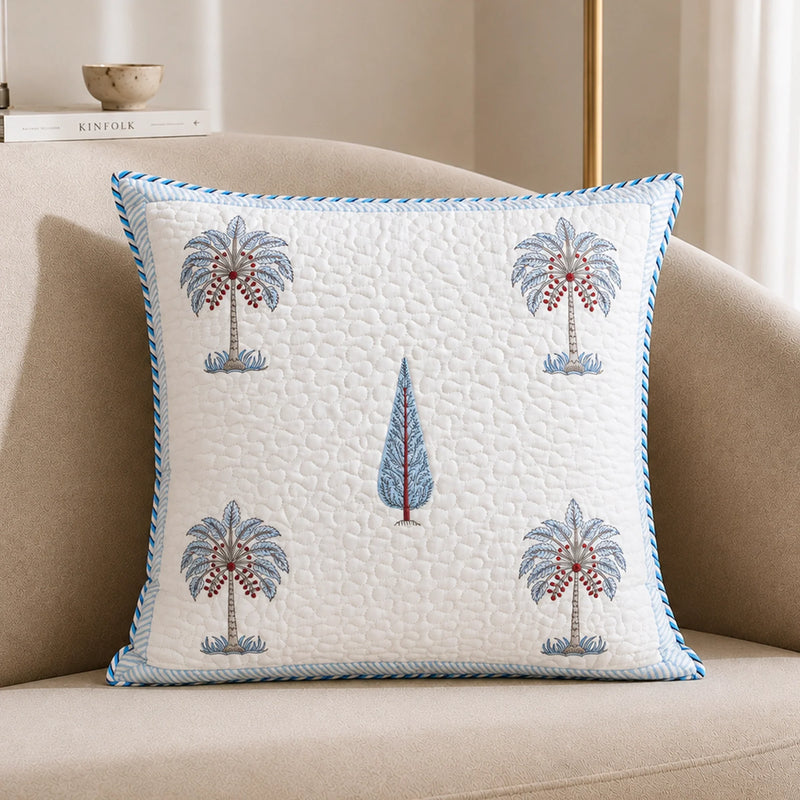 Ombre Lupine - Hand Block Print Quilted Cushion Cover (Blue)-6