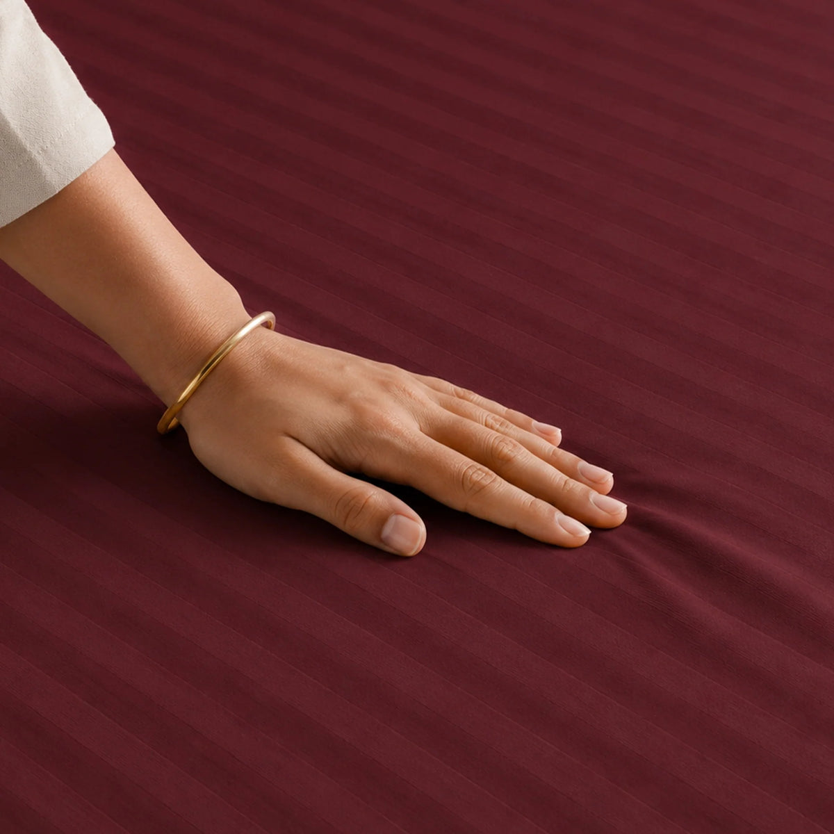 Breton Nap - Satin Stripes Bedsheet (Maroon)-2