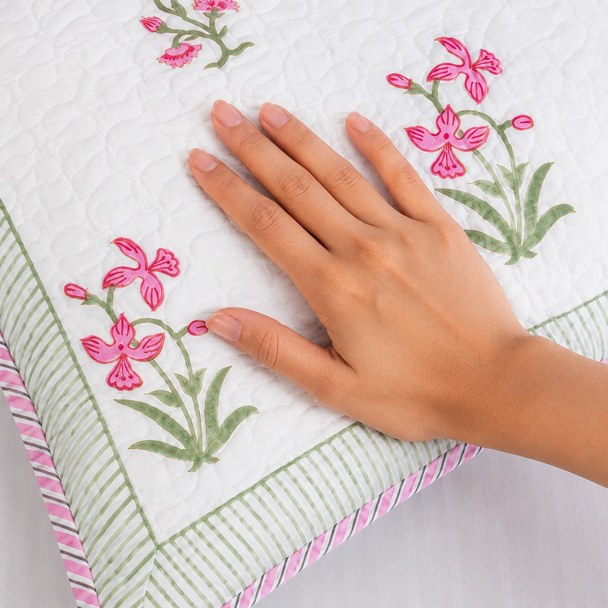 Floral Pink Quilted Pillow Covers-2