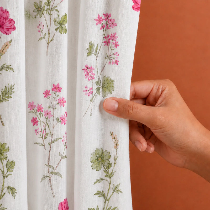 Pink Floral Printed Eyelet Duck Curtain-2