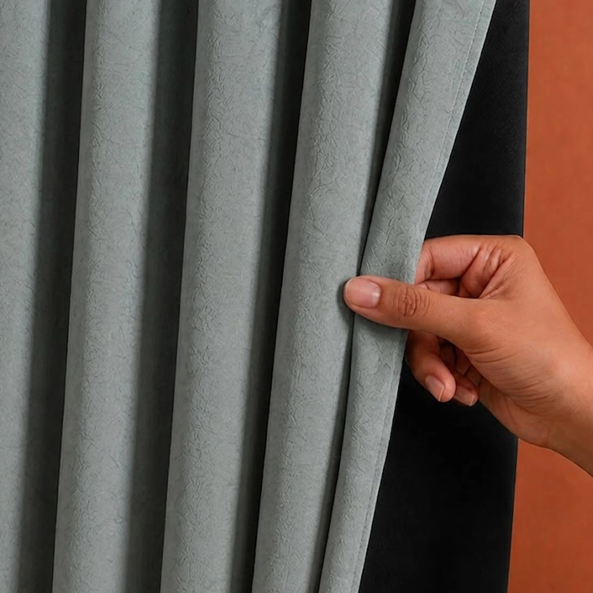 Fort Essential Abstract - Eyelet Black Backing Blackout Curtain (Grey)-2