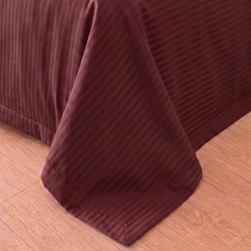 Breton Doze - Satin Stripe Reversible Dohar Blanket (Maroon)-2