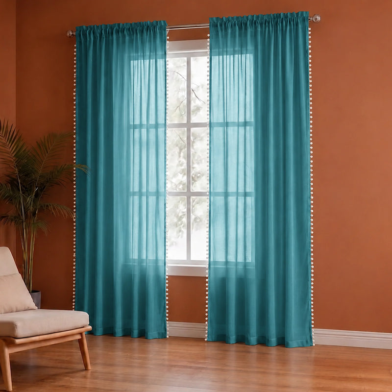 Fort Handpicked Breeze - Rod Pocket Blue Sheer Curtain-2