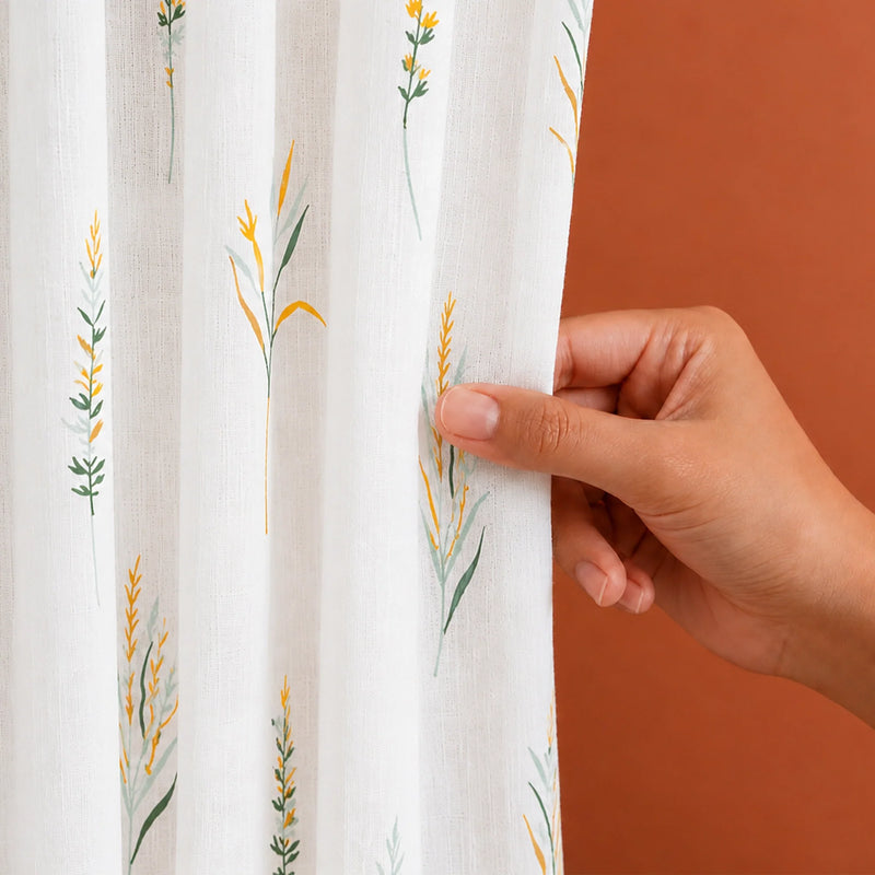 Leafscape Yellow & Green - Printed Eyelet Duck Curtain-2