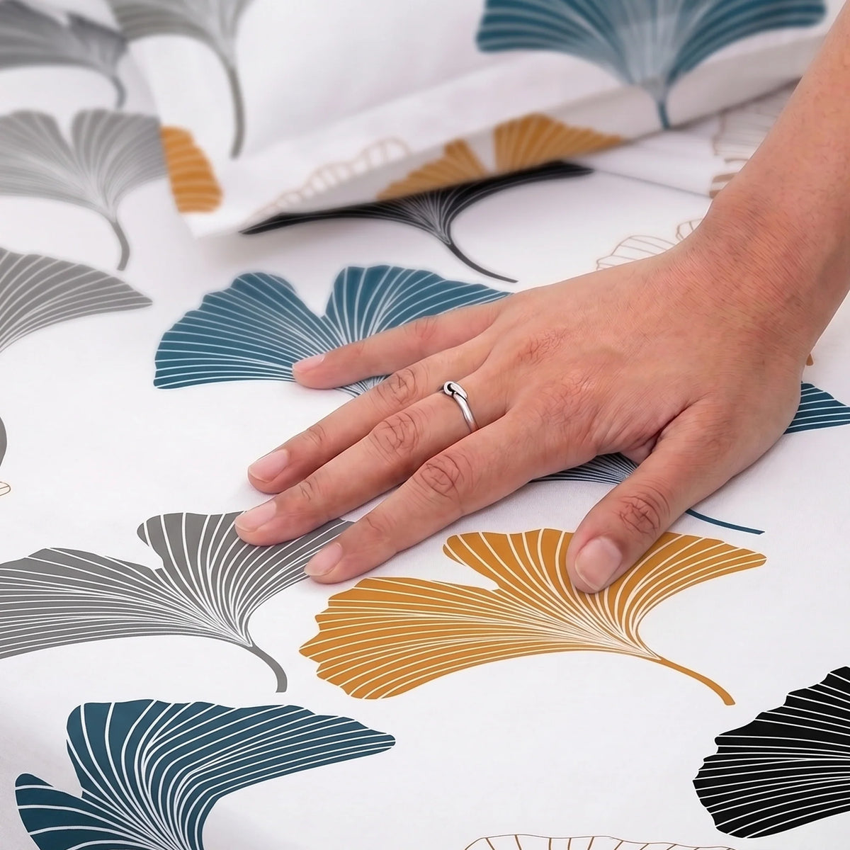 Imprimer Ginkyo - Printed Duvet Cover (Mustard & Grey)-2